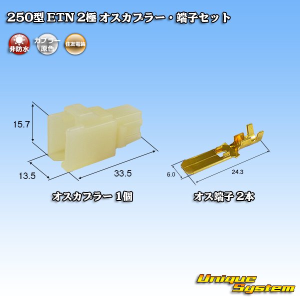 Photo1: [Sumitomo Wiring Systems] 250-type ETN non-waterproof 2-pole male-coupler & terminal set (1)