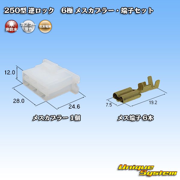 Photo1: [Sumitomo Wiring Systems] 250-type reverse-lock non-waterproof 6-pole female-coupler & terminal set (1)