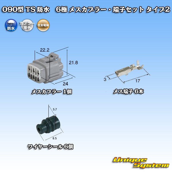 Photo1: [Sumitomo Wiring Systems] 090-type TS waterproof 6-pole female-coupler & terminal set type-2 (1)