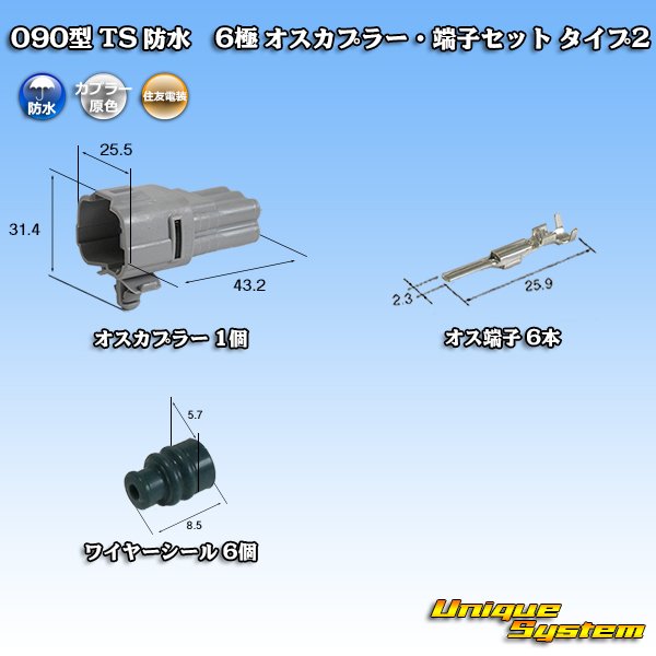 Photo1: [Sumitomo Wiring Systems] 090-type TS waterproof 6-pole male-coupler & terminal set type-2 (1)